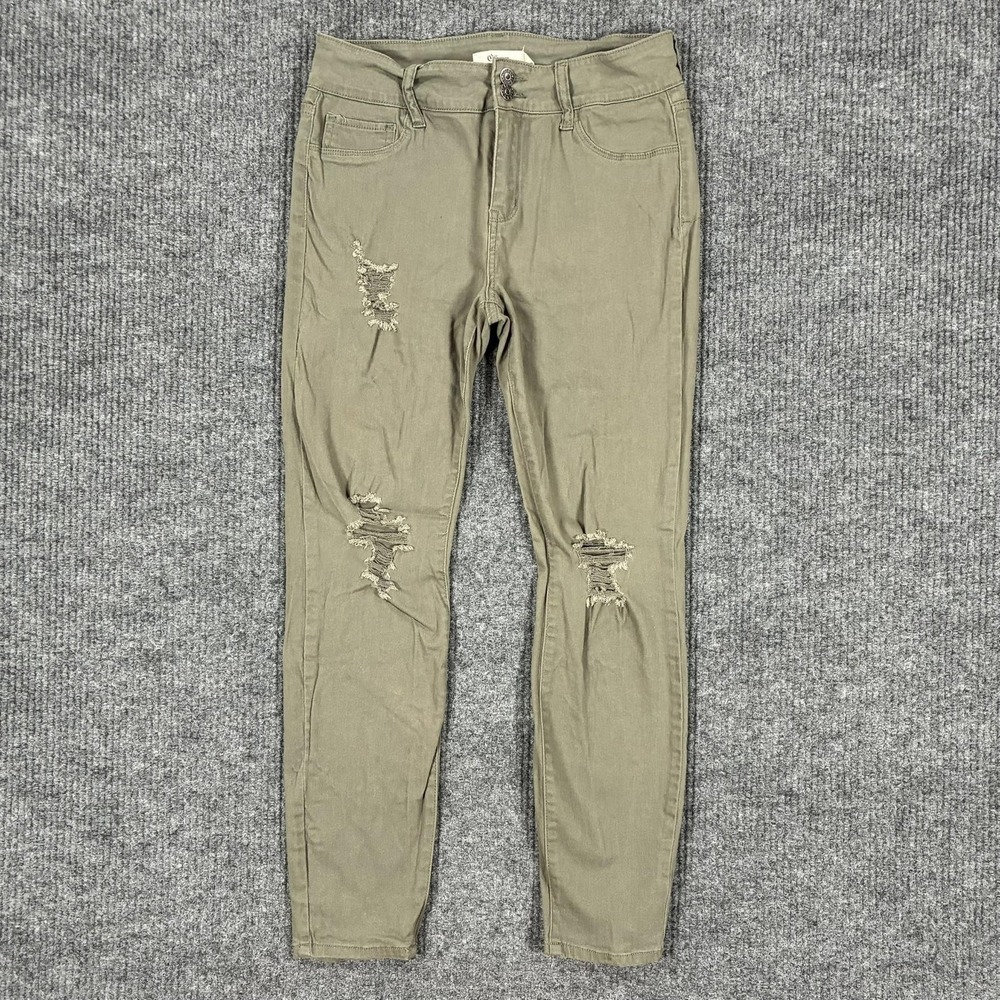 Cello Jeans Skinny Jeans Juniors Size 13 Green Distressed Stretch Denim Mid Rise
